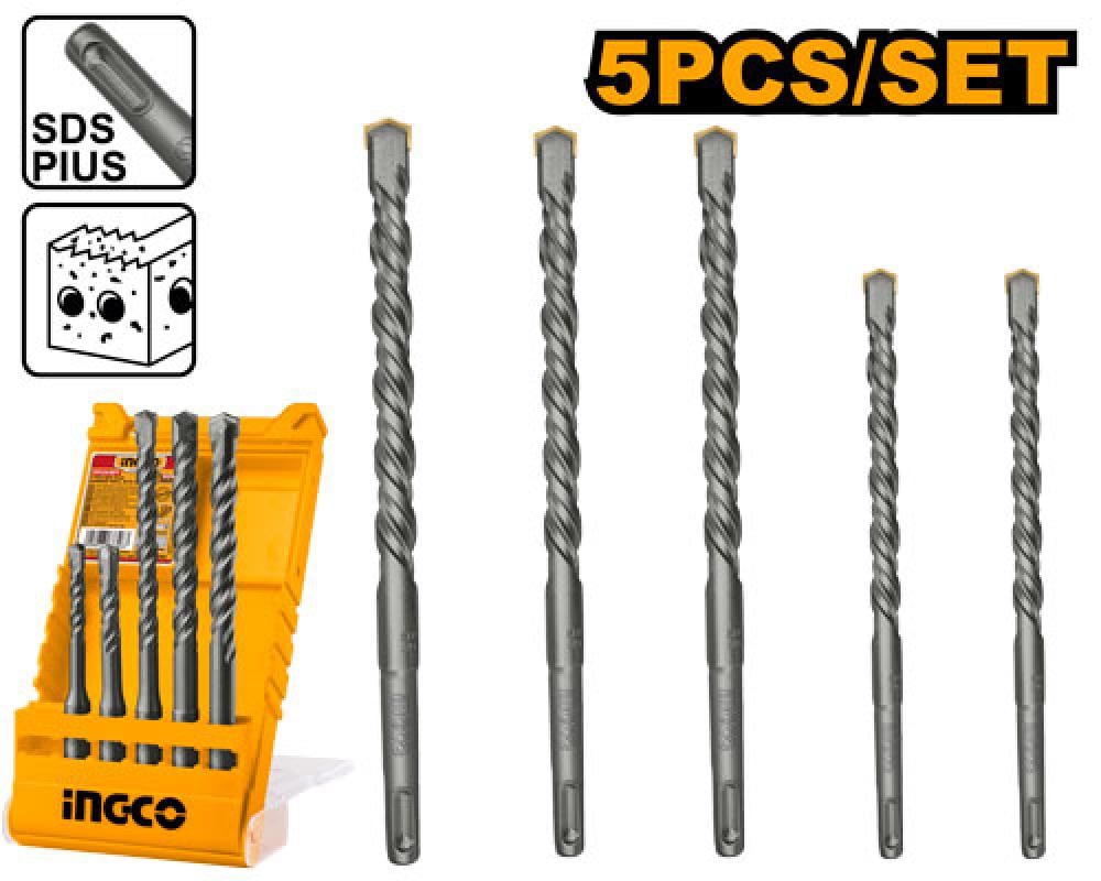 INGCO Black SDS-Plus Masonry Drill Bit Set – 5 Piece