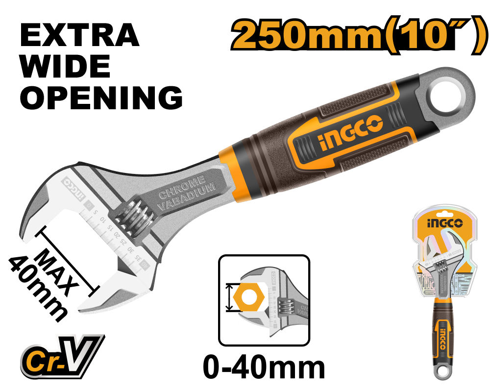 INGCO Adjustable Spanner 10" Rubber Handle