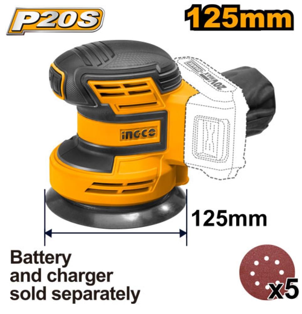 INGCO Cordless Random Orbital Sander 20V – Body Only