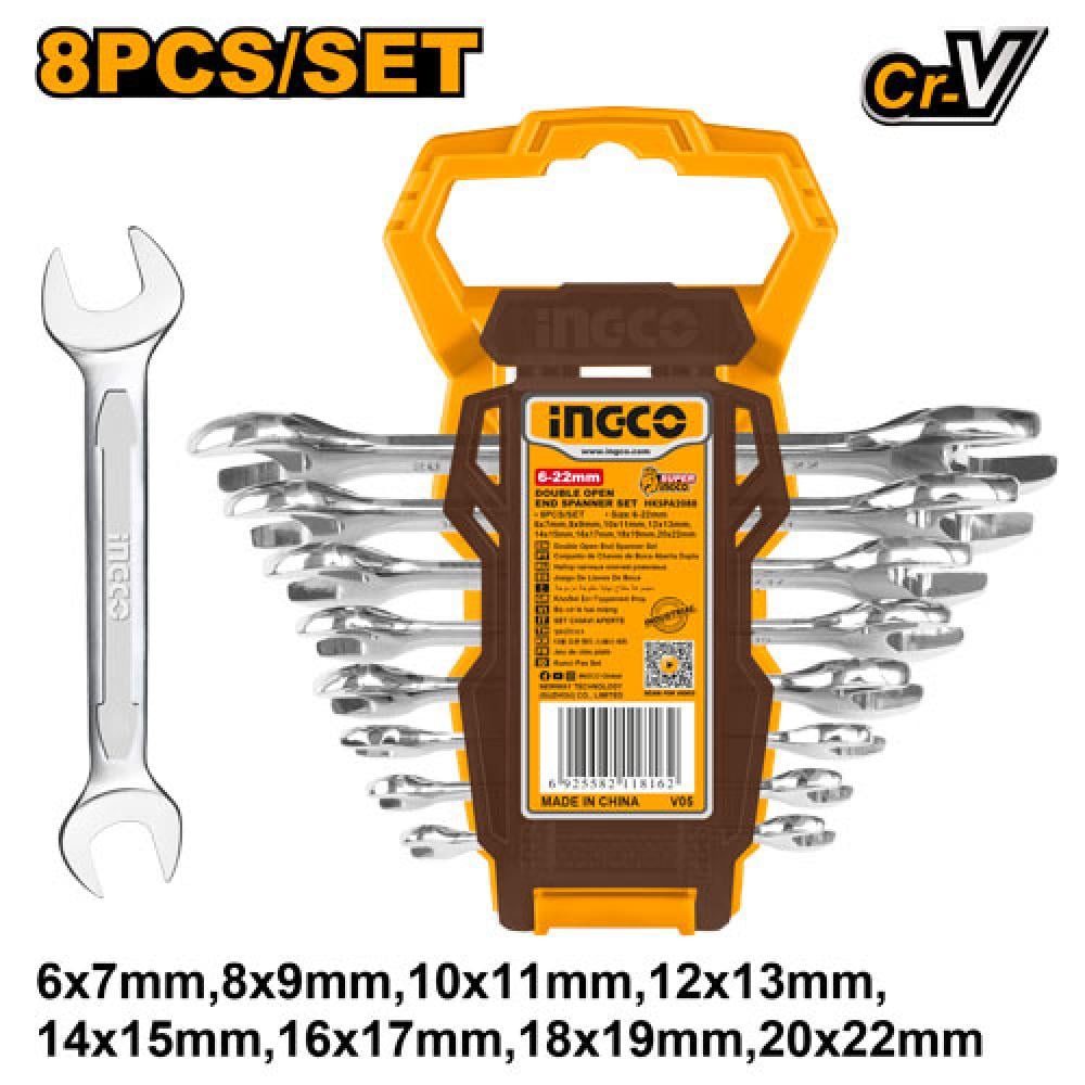 INGCO Double Open-End Spanner Set – 8 Piece
