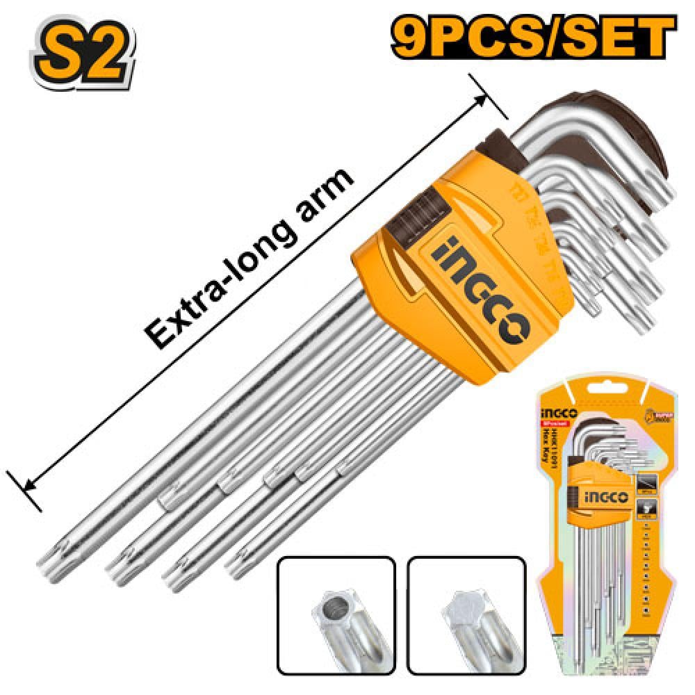 INGCO Hex Key Set – 9 Piece Long Ball-End