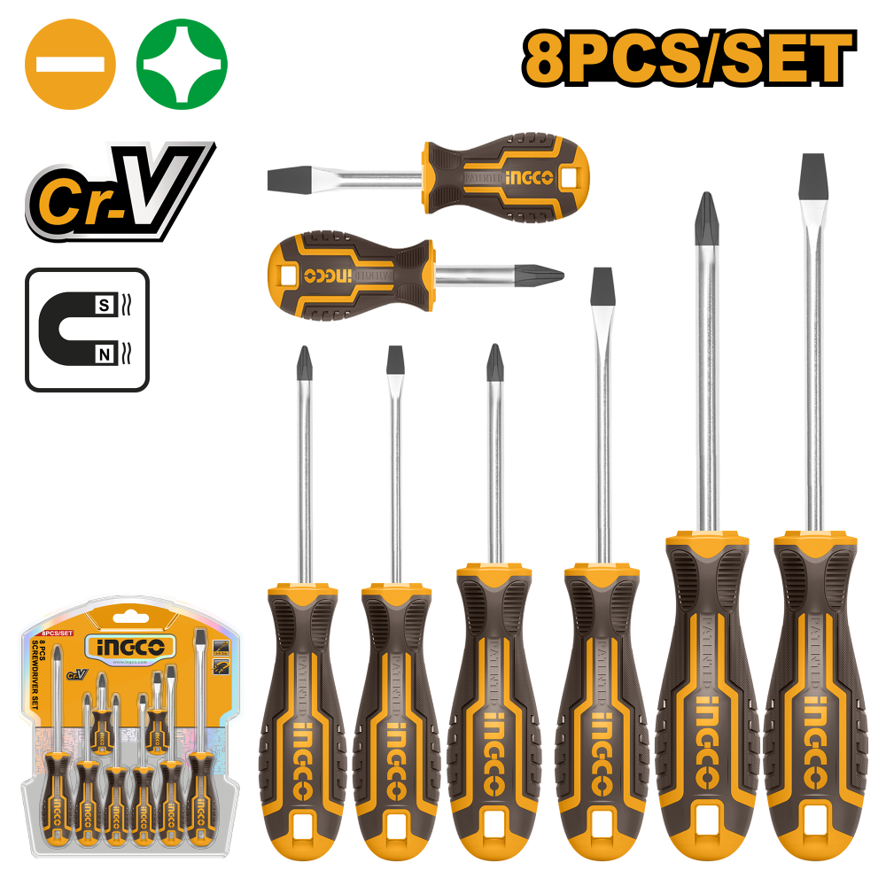 INGCO Magnetic Screwdriver Set – 8 Piece