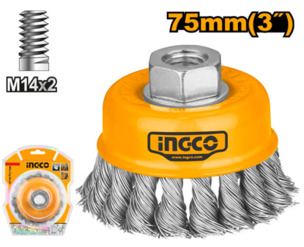 INGCO Twisted Knot Wire Cup Brush 3" 75mm