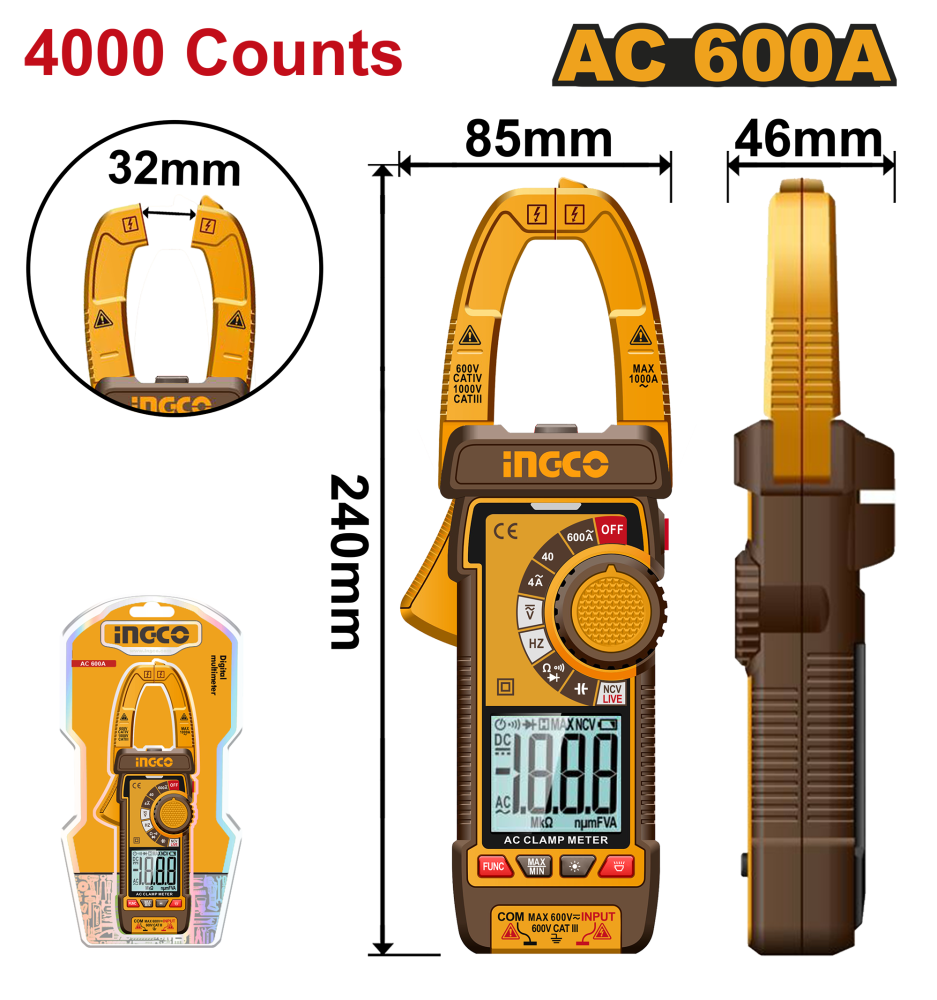 INGCO Digital Clamp Meter 600V / 600A