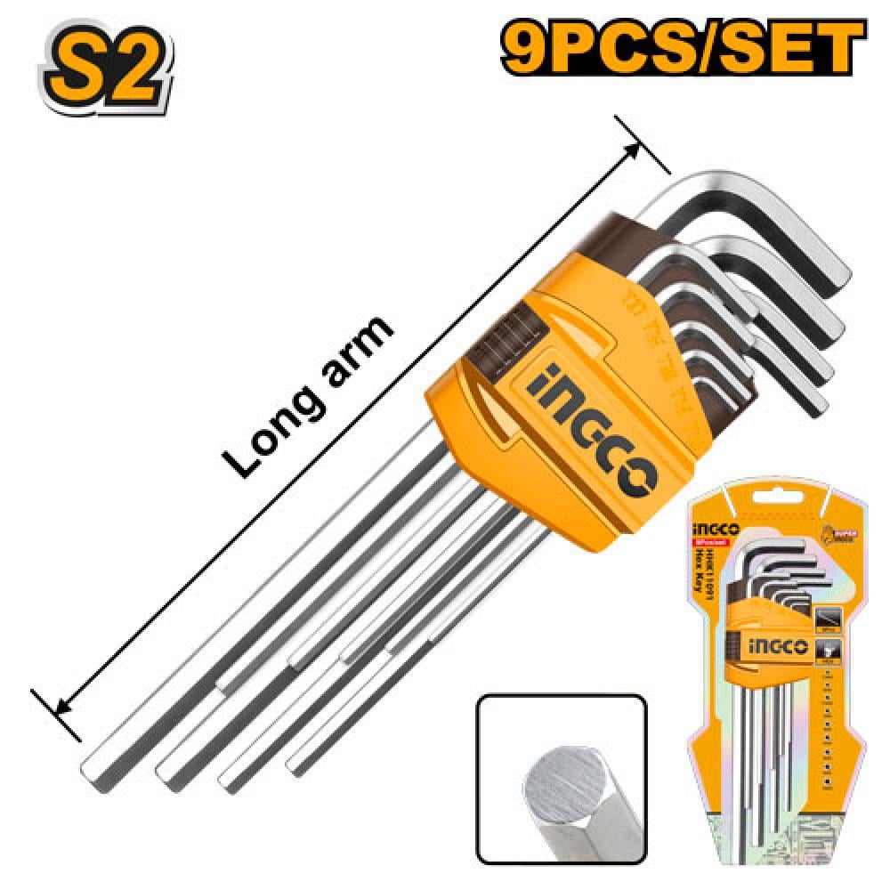 INGCO Hex Key Set – 9 Piece Metric Long