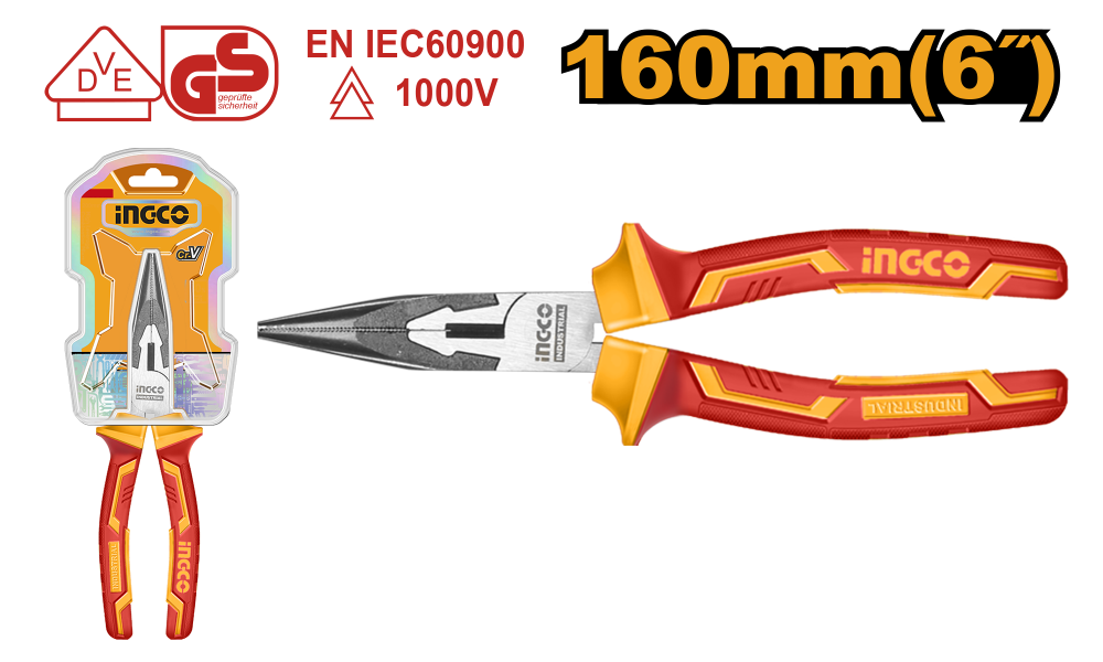 INGCO Insulated Long Nose Pliers 6" (160mm)