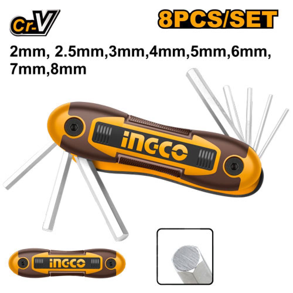 INGCO Hex Key Set – 8 Piece Short Ball-End