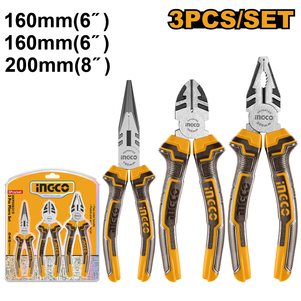 INGCO 3-Piece Pliers Set 6" – Black