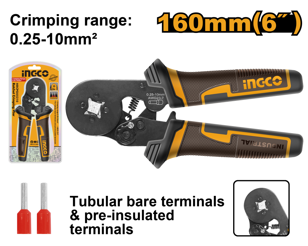 INGCO Terminal Wire Crimping Pliers 6"