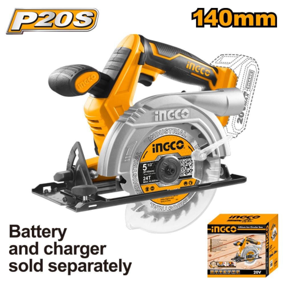 INGCO Cordless Circular Saw 20V – Body Only