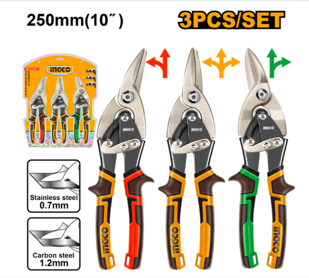 INGCO Metal Snips Set – 3 Piece 250mm (10")