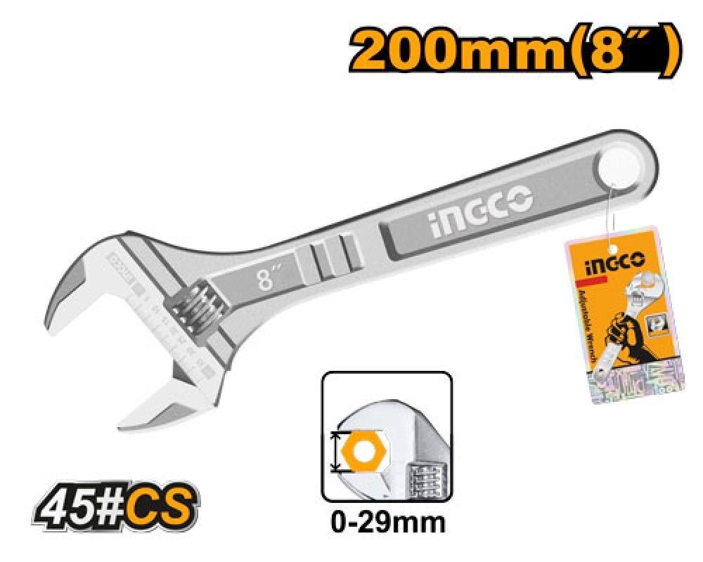 INGCO Adjustable Spanner 0–29mm 8"
