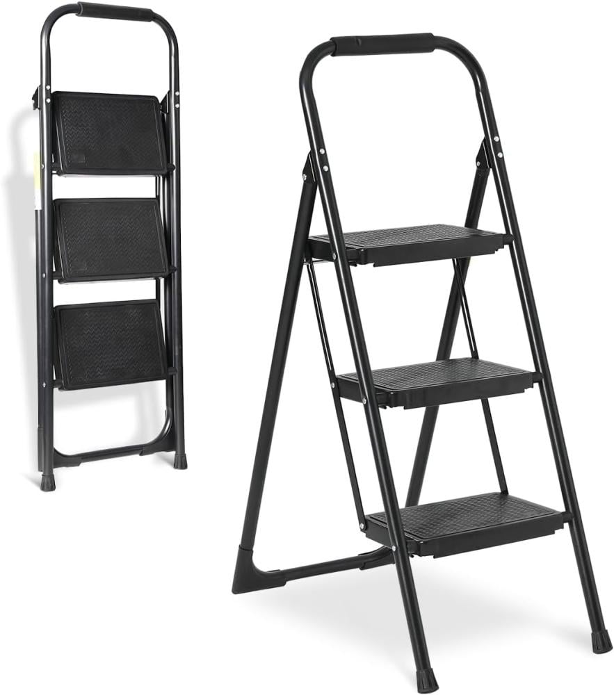 3-Step Folding Metal Ladder – Black Model #184D