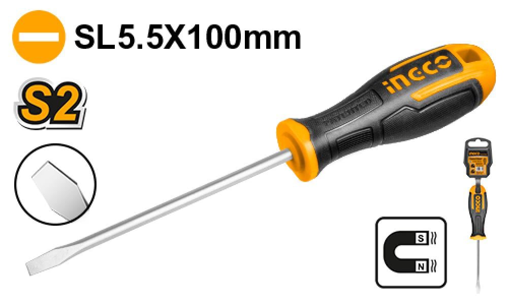 INGCO Flat Screwdriver 5.5×100mm (Standard & Magnetic)