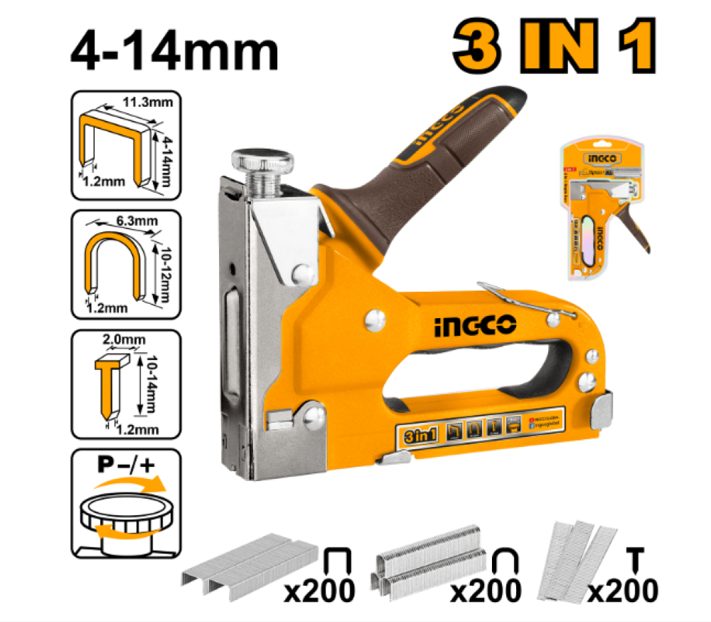 INGCO Manual Upholstery Stapler 3-in-1 with 200 Staples