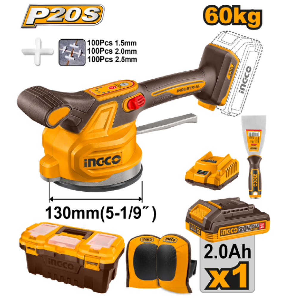 INGCO Cordless Tile Vibrator 20V 60KHz with Battery & Charger