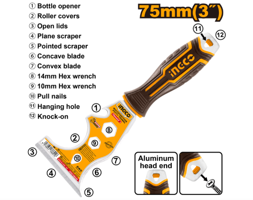 INGCO Multi-Function Putty Knife 75mm 3"