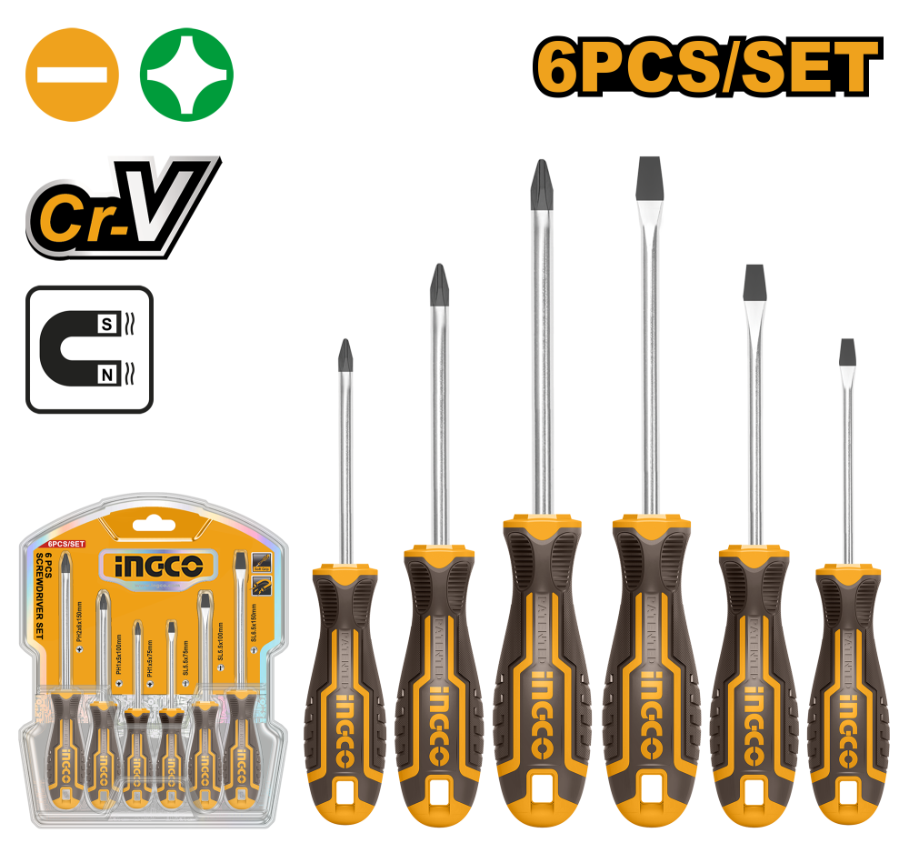 INGCO Magnetic Screwdriver Set – 6 Piece