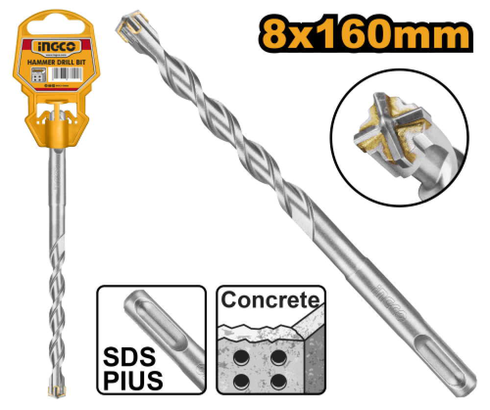 INGCO Black Masonry Drill Bit 8×160mm