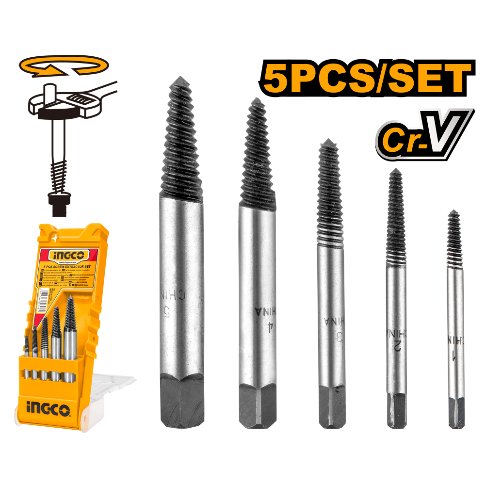 INGCO Screw Extractor Set – 5 Piece