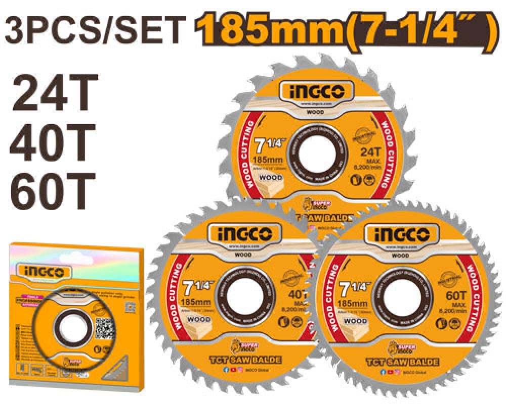 INGCO Wood Circular Blade Set 3-Piece 7.25" 185mm