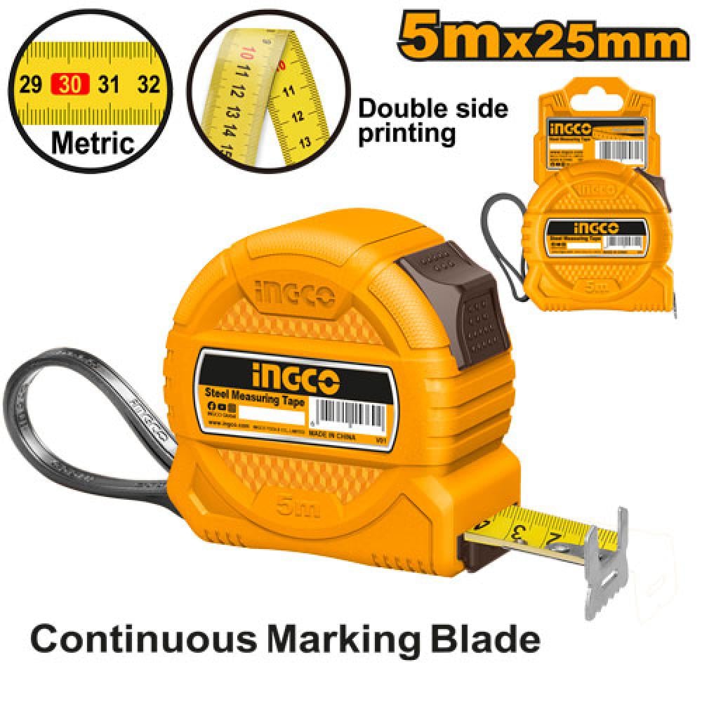 INGCO Measuring Tape 5m × 25mm – Double Sided