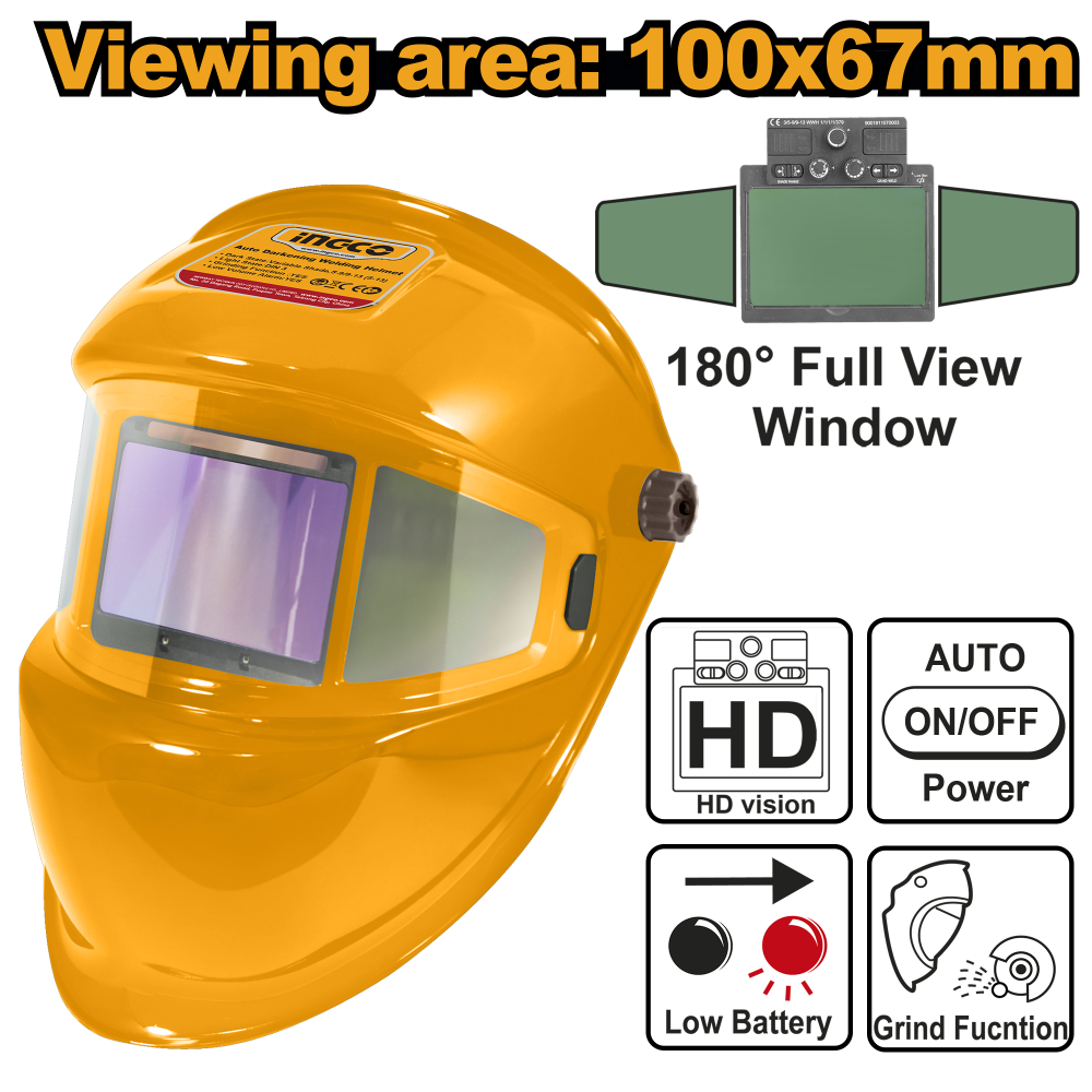 INGCO Industrial Auto-Darkening Welding Mask Yellow 100×67mm
