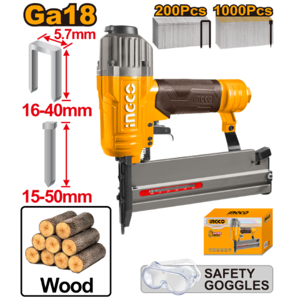 INGCO Air Stapler/Brad Nailer 2-in-1