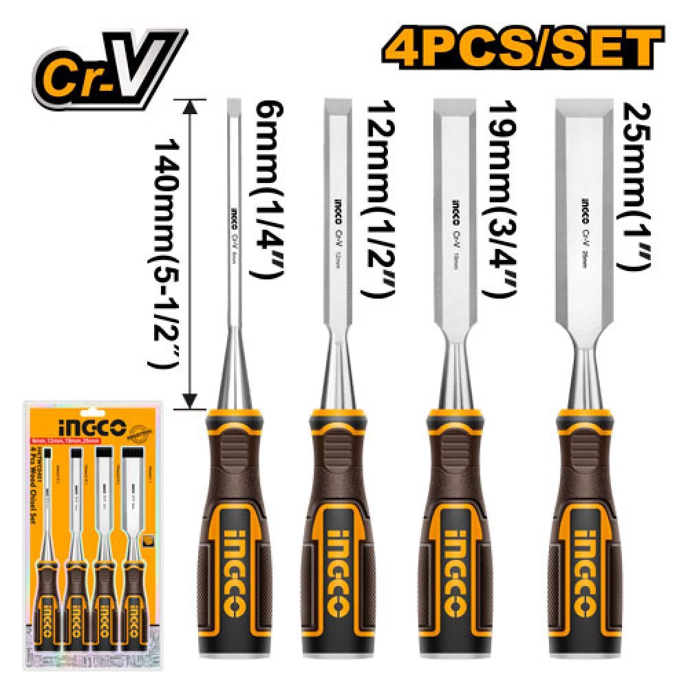 INGCO Wood Chisel Set 4-Piece – 6/12/19/25mm