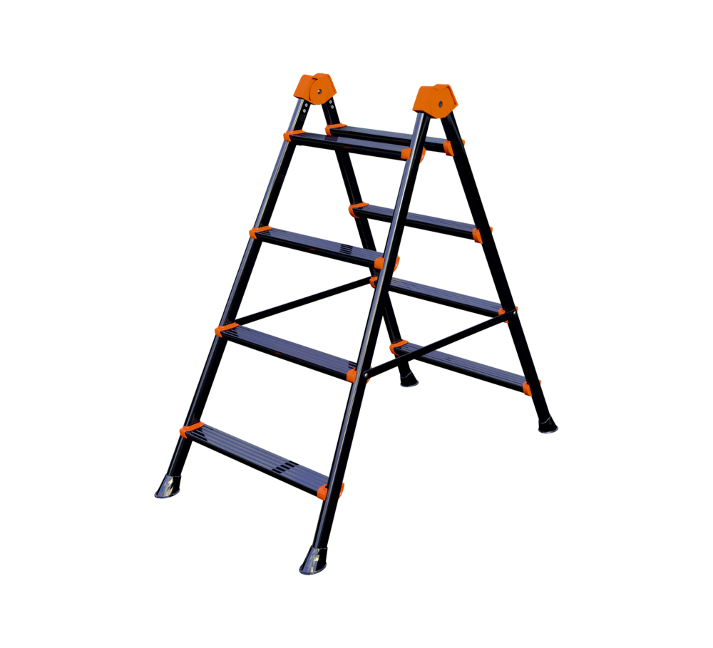 LEPUS PLUS Black & Orange Folding Metal Ladder – Multiple Sizes