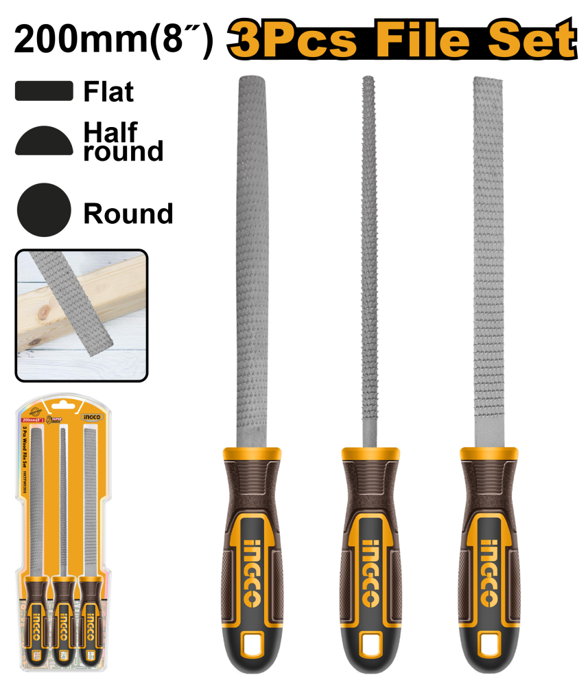 INGCO Wood File Set 3-Piece 8" (200mm)