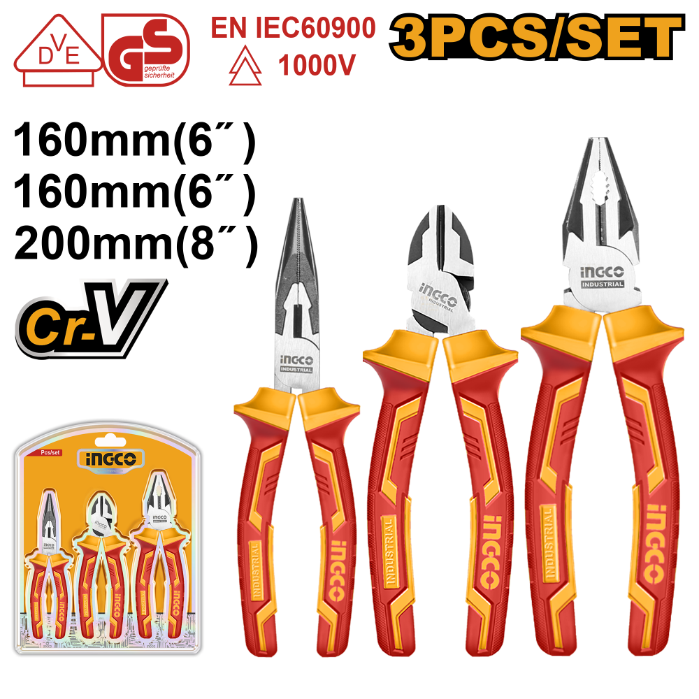 INGCO Insulated Pliers Set – 3 Piece
