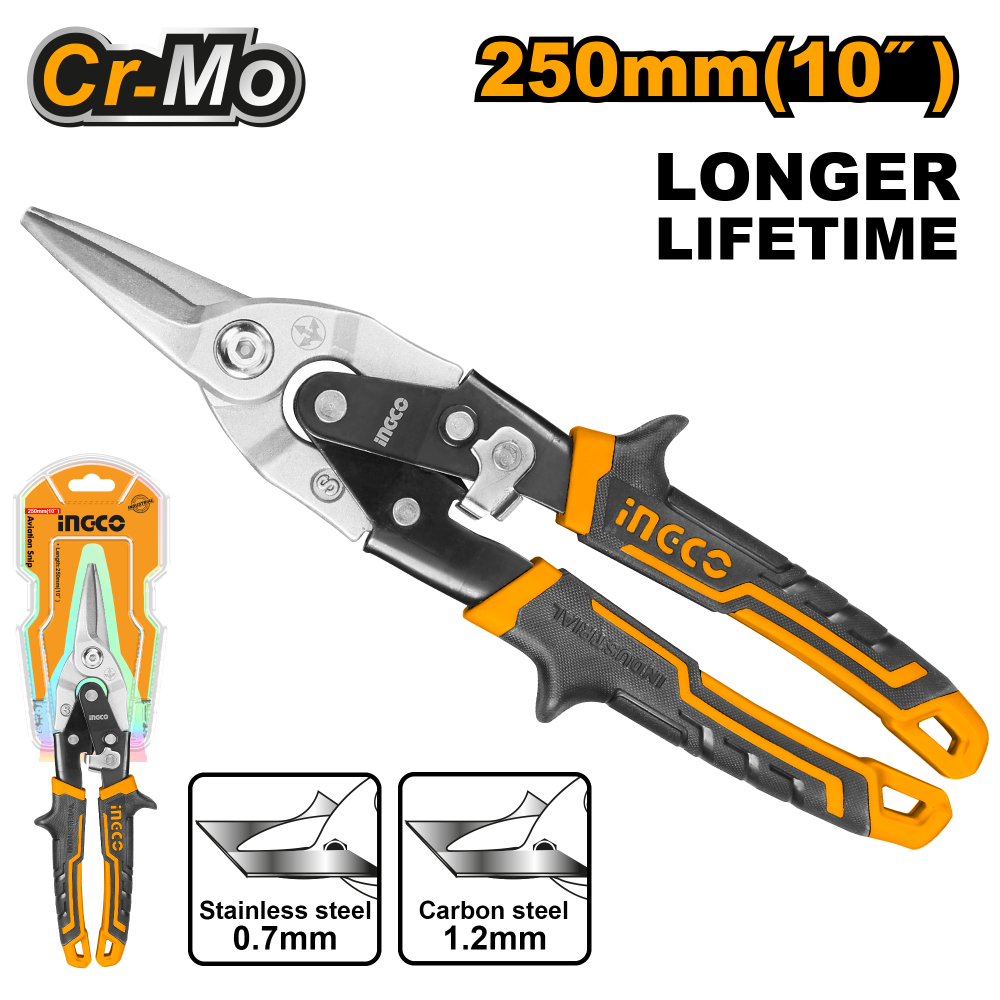 INGCO Sheet Metal Straight Snips 10" Rubber Handle