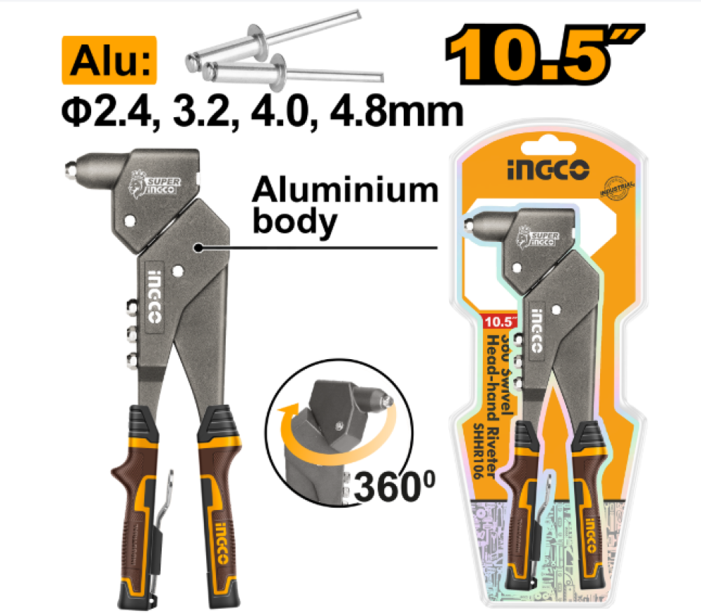 INGCO Swivel-Head Rivet Pliers 360° 10.5"