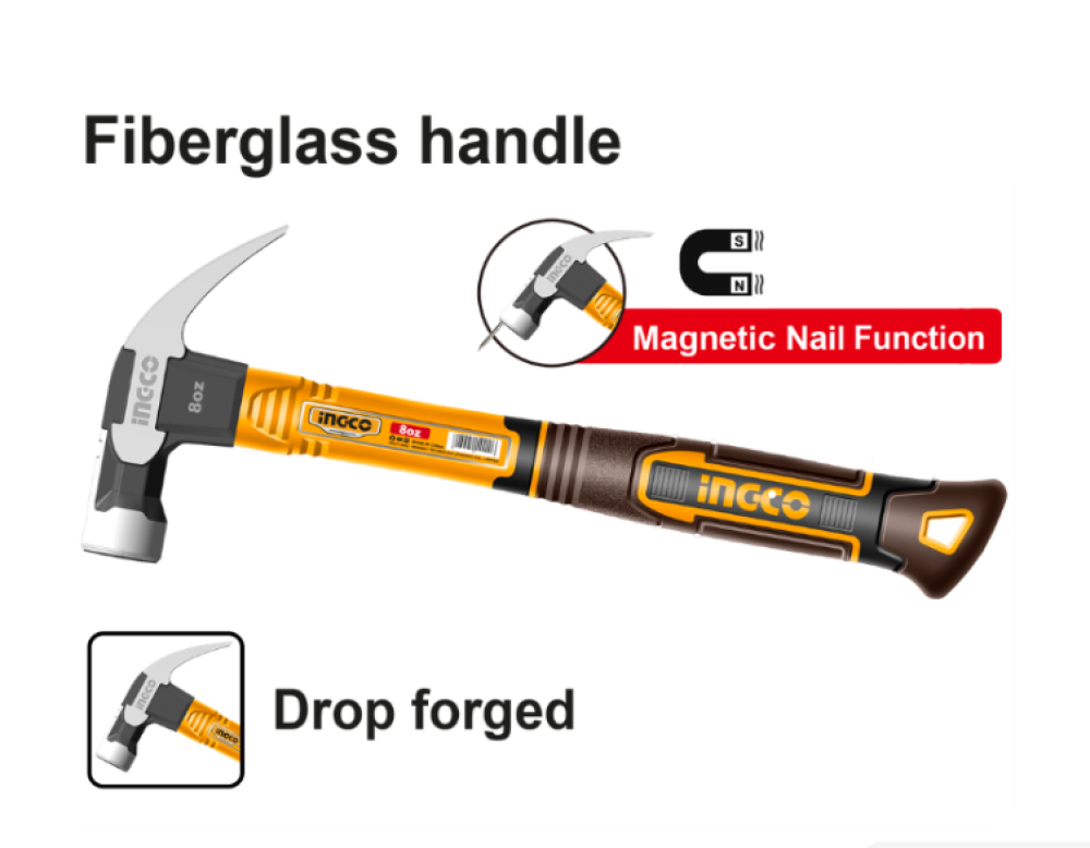 INGCO Magnetic Fibreglass Claw Hammer – 2 Sizes